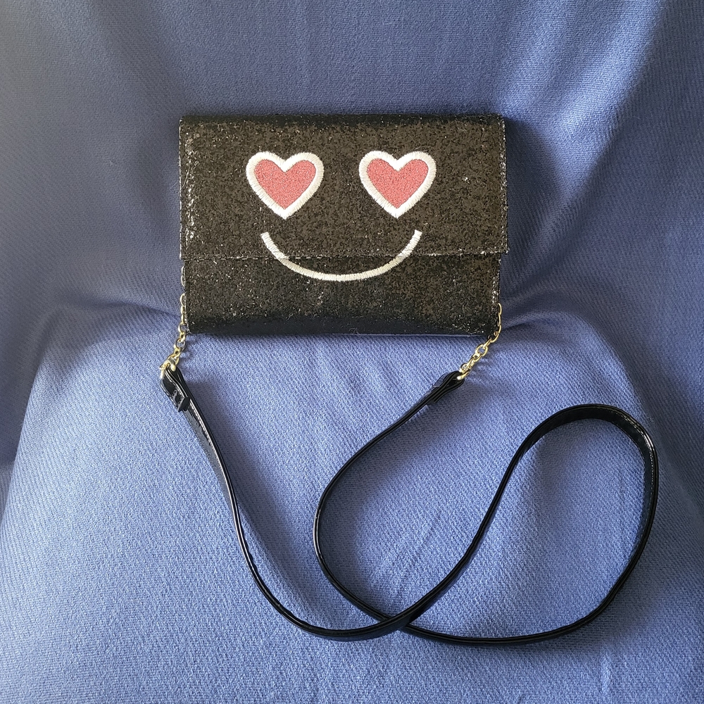 Sparkling Black Heart Eyes Crossbody Bag